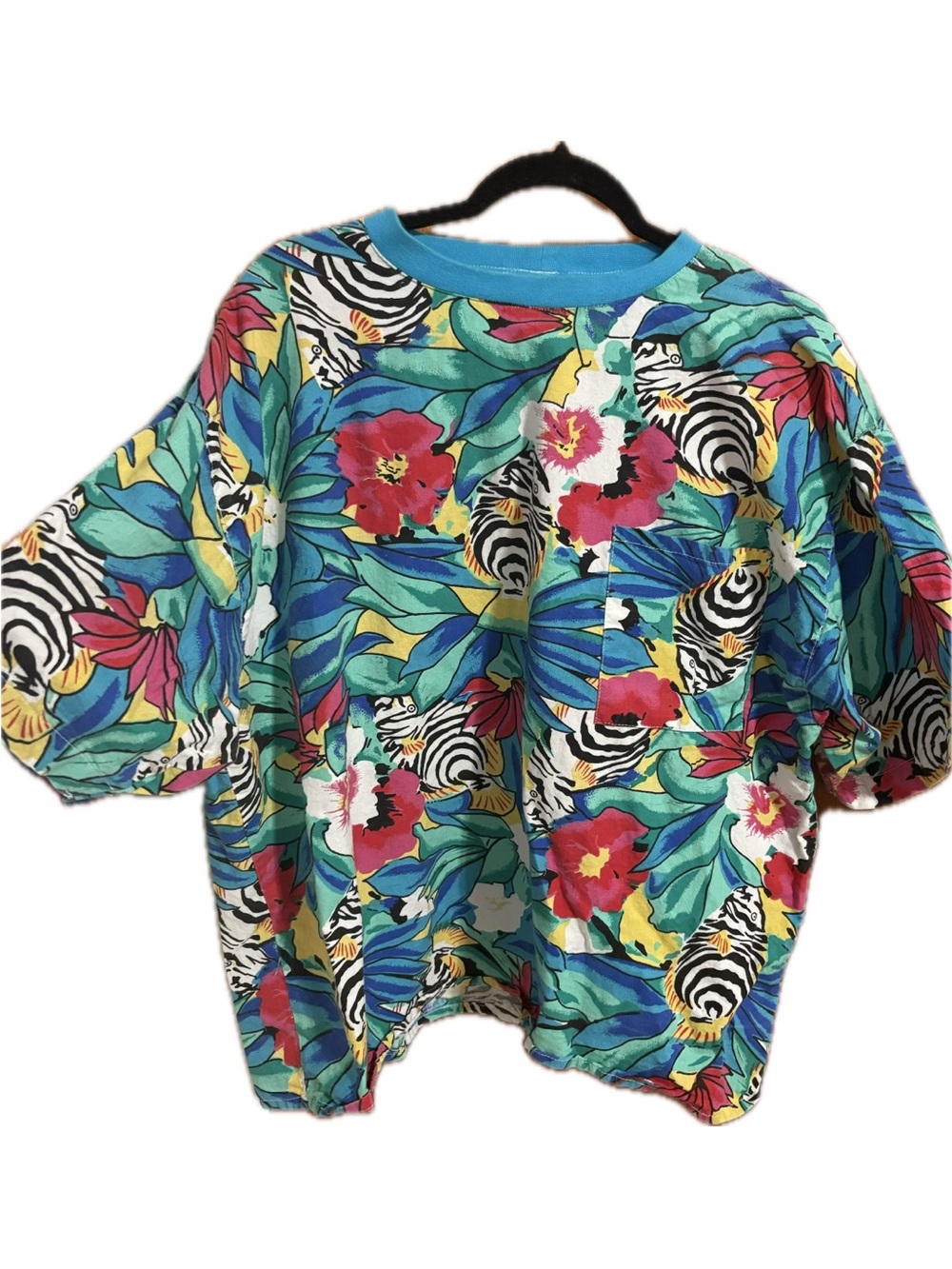 Rare Vintage 90’s Tropical Hawaiian & Floral Zebra Print Short Sleeve Men’s Top